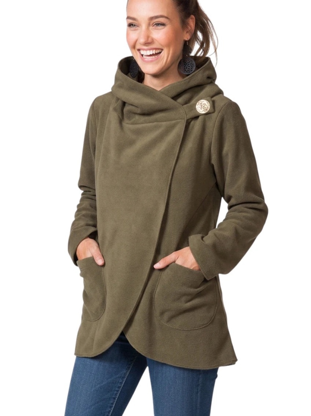 Asymmetrical Fleece Cape Wrap Jacket XL, Ark Imports